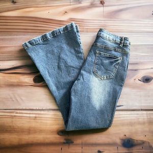 Jeans Flare five pocket, denim, zip and button fly ram hems - Medium